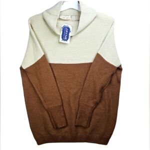 RD Style JAYNE Mockneck Chunk Knit Office Sweater Carob Cream Brown NWT Size XS